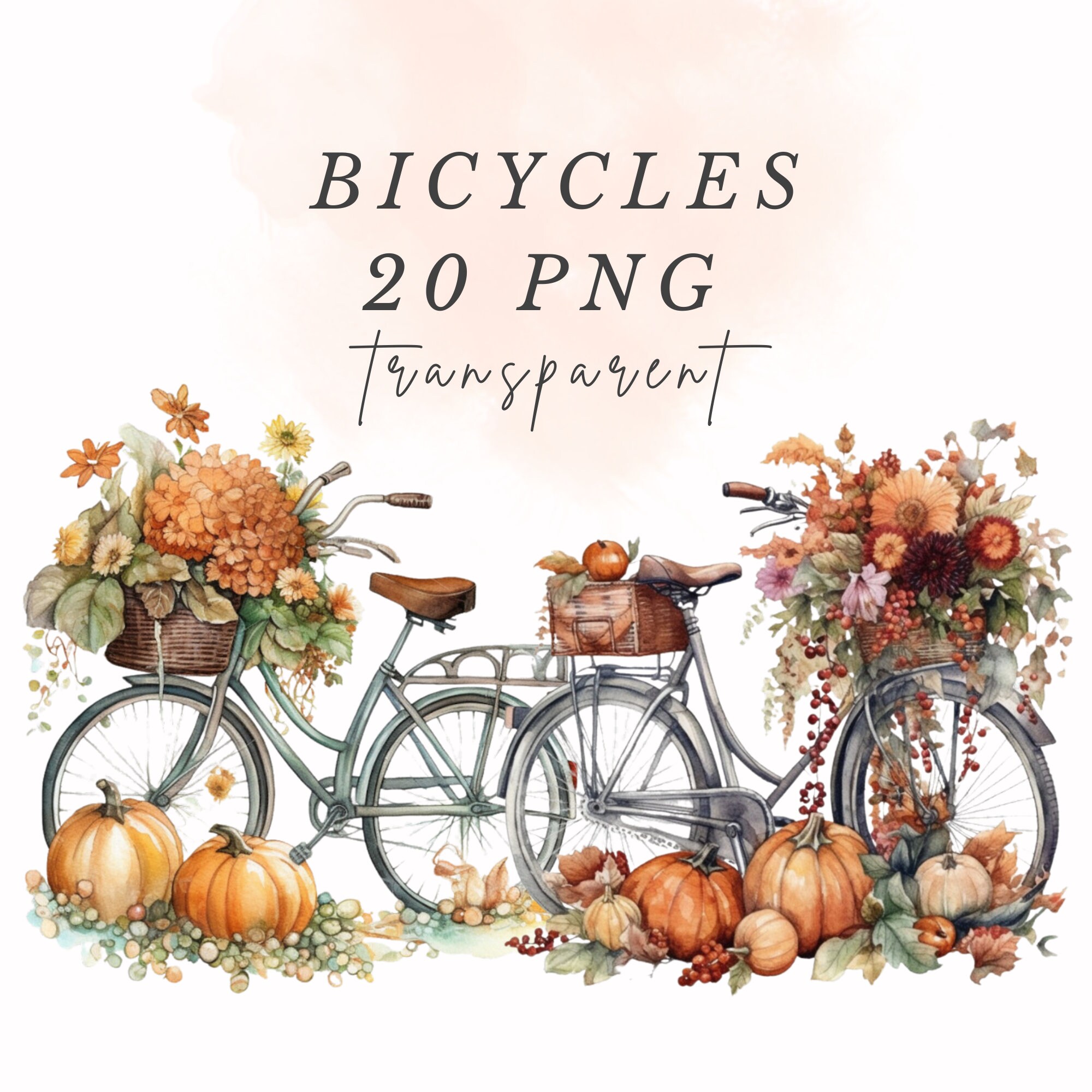 20 Victorian Fall Bicycle Clipart Flower PNG Pastel Watercolor Bundle ...