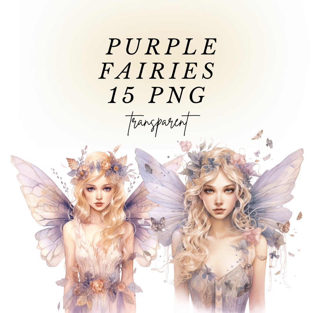 Cute Purple Fairy Watercolor Clipart 15 Transparent PNG - Etsy