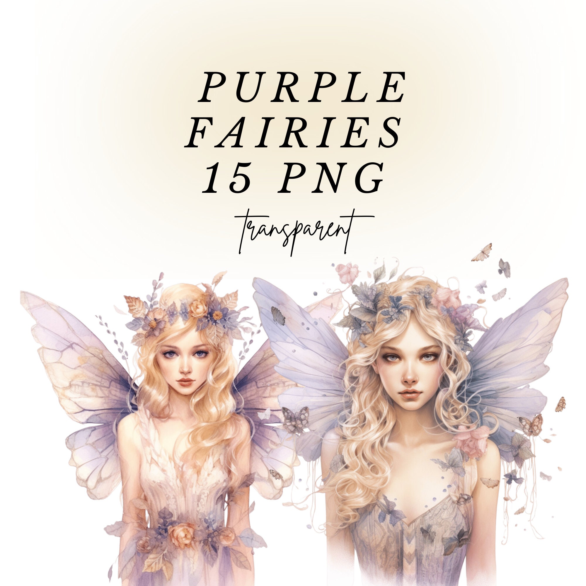 Cute Purple Fairy Watercolor Clipart 15 Transparent PNG - Etsy