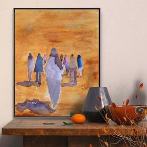 10x14 Figurative Abstract People Painting – Watercolor Modern Artwork, Contemporary Figurative Wall Art for Living Room, Office, Home Décor