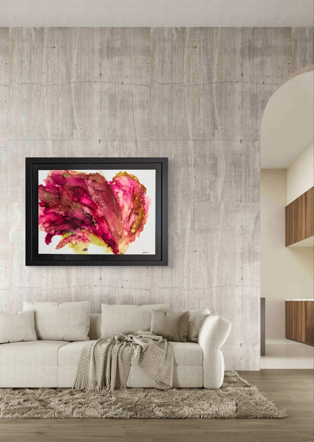 Large Abstract Sea Fan Painting, Original Abstract Wall Art, Framed ...