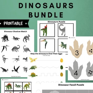 Dinosaurs Printable Bundle, Dinosaur Bones, Prehistoric, Matching, Counting, Tracing, Educational Preschool Printable Activity, Toddler