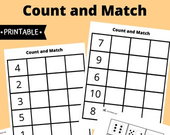 Count and Match Worksheet, Digital Download, Numbers, Counting, Math, Educational Printable Activity, Homeschool, Kindergarten