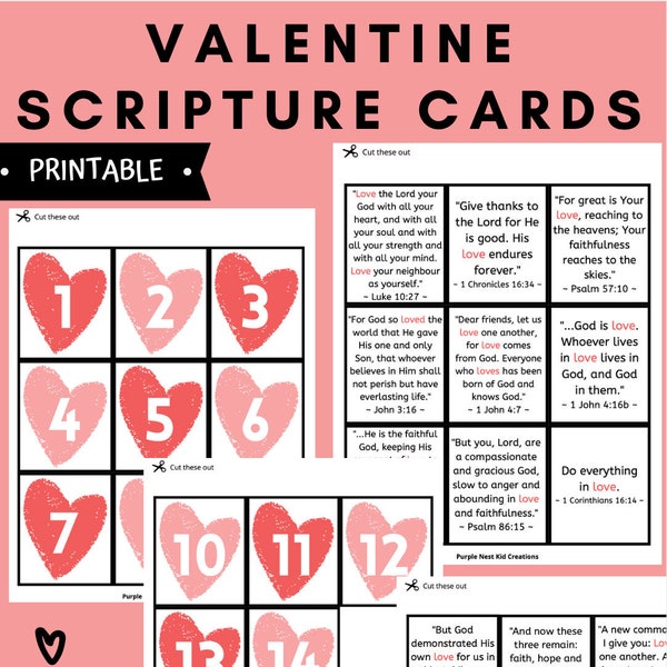 Valentine Scripture Cards Printable, Digital Download, Valentine Countdown, Valentine's Day, Religious, Bible Verses, Love, Family Calendar