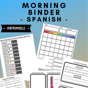 Morning Binder in Spanish, Digital Download, Busy Book, Calendar, Weather, Seasons, Numbers, Letters, Educational Printable, Homeschool