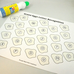 Grüne Eier Buchstabenerkennung Arbeitsblatt, Alphabet Aktivität, Grüne Eier und Schinken, Vorschuldruckbare Aktivität, Homeschool
