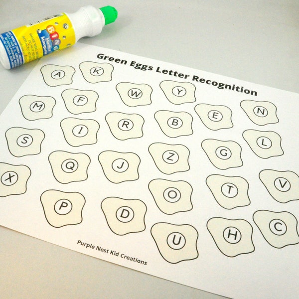 Green Eggs Letter Recognition Worksheet, Alphabet Activity, Green Eggs and Ham, Preschool Printable Activity, Homeschool