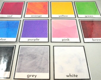 Flashcard sui colori: schede Montessori in tre parti (PDF stampabile)