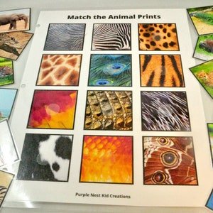 Match the Animal Prints Worksheet, Animal Matching Game, Educational Preschool Printable Activity, Homeschool Game, Tot School, Busy Binder