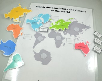 Continents & Oceans Matching Game: Educational Printable (Digital Download)
