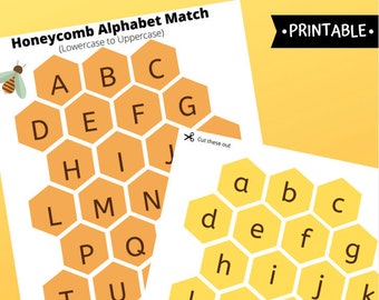 Honeycomb Alphabet Matching Worksheet: Lowercase to Uppercase (Digital Download)