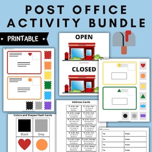 Post Office Activity Bundle, Postage, Color and Shape Match, Shapes, Community Helpers, Mailman, Postman, Educational Preschool Printable