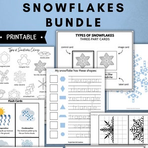 Ensemble de flocons de neige, Étude d'unité de flocons de neige, Activités d'hiver, Neige, Météo, Science, Alphabétisation, Symétrie, Éducatif Imprimable, École à la maison