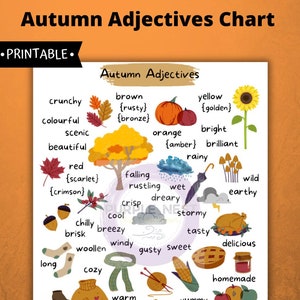 Herbst Adjektive Diagramm, Herbst, Herbst, Herbst Adjektive, Geschichten schreiben, Eingabeaufforderungen schreiben, Journaling, Alphabetisierung, Sprachkunst, Homeschool