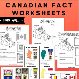 Canadian Fact Worksheets, Flash Cards, Provinces, Territories, Matching, Birds, Flowers, Flags, Educational Printable Activity, Homeschool