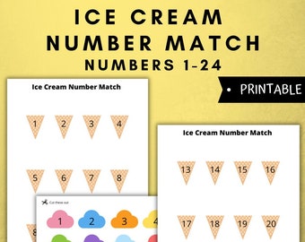 Ice Cream Number Match Game: Preschool Printable Activity (Digital Download)