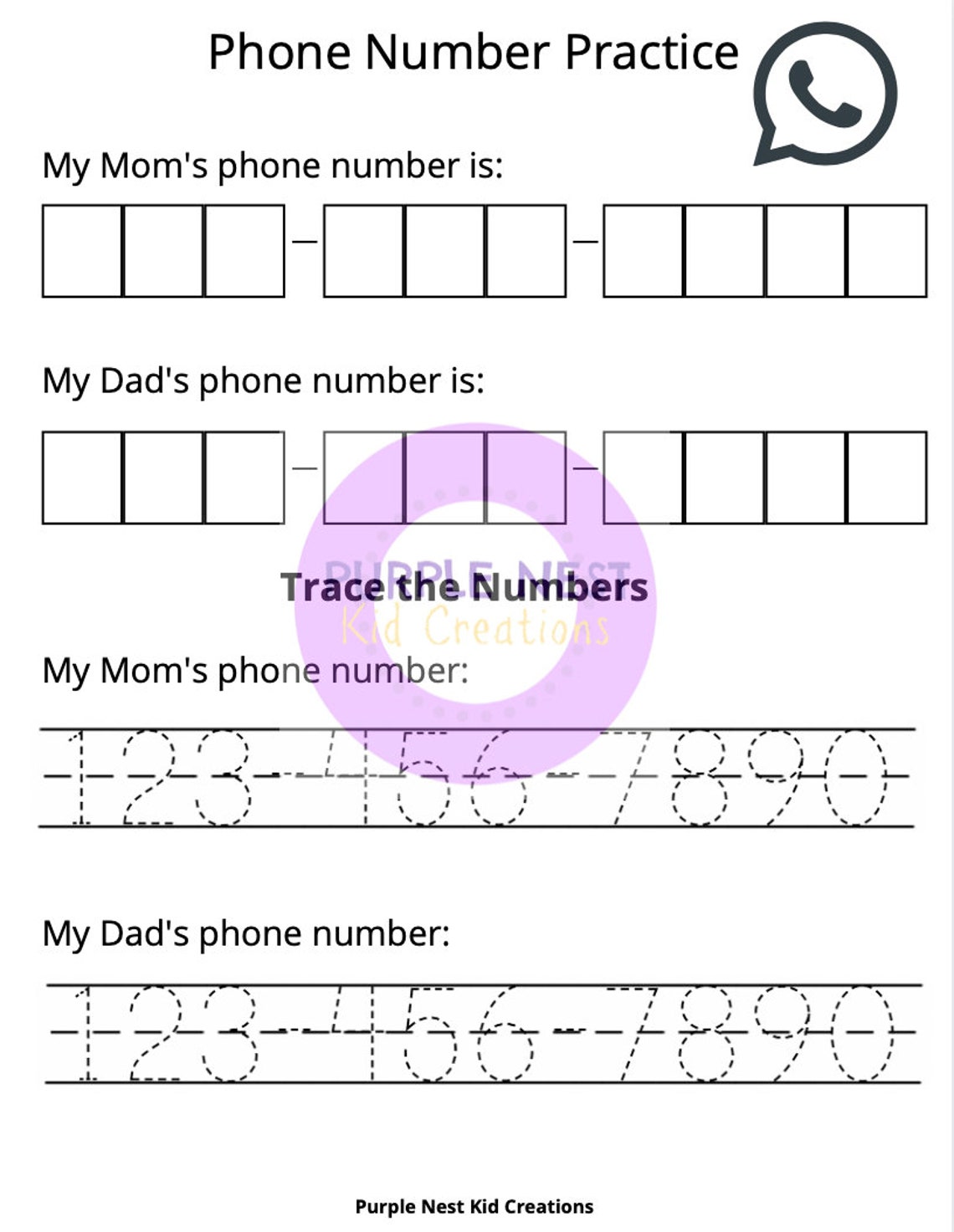 Phone Number Address Printable Worksheet All About Me Etsy