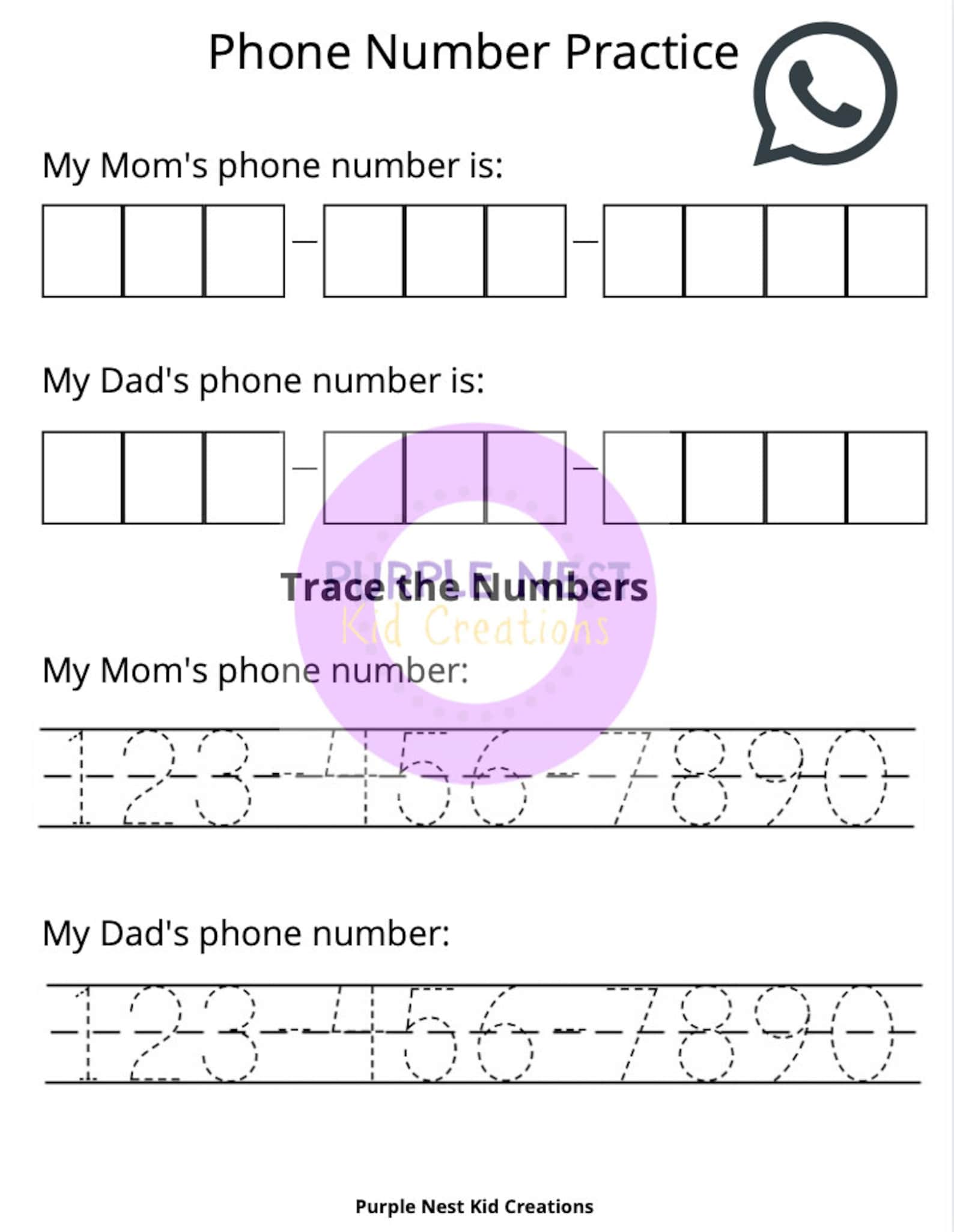Phone Number Address Printable Worksheet All About Me Etsy
