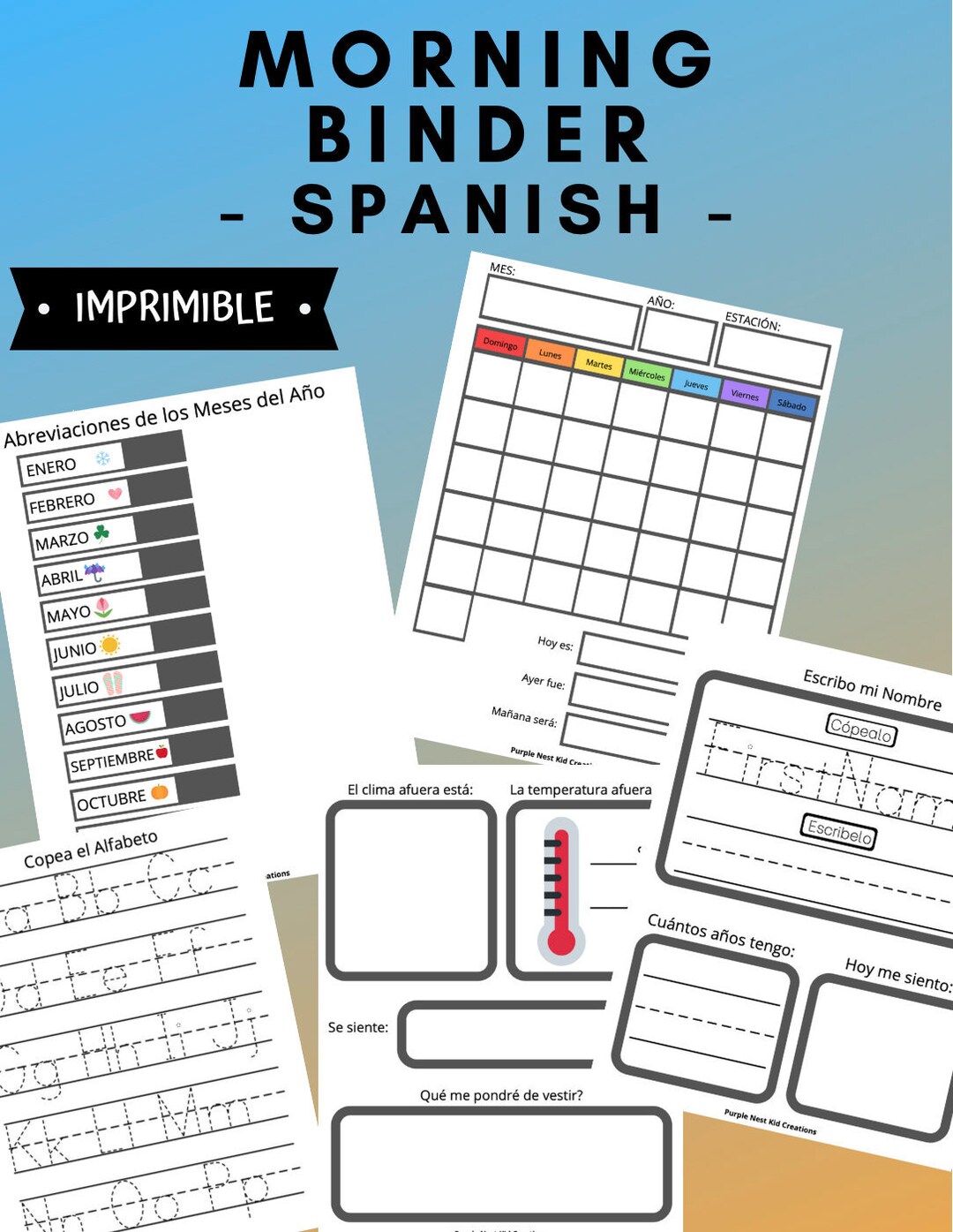 Morning Binder in Spanish, Digital Download, Busy Book, Calendar