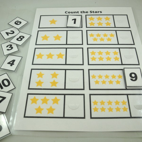 Count the Stars Worksheet, Counting Game, Educational Preschool Printable Activity, Homeschool Game, Tot School, Busy Binder