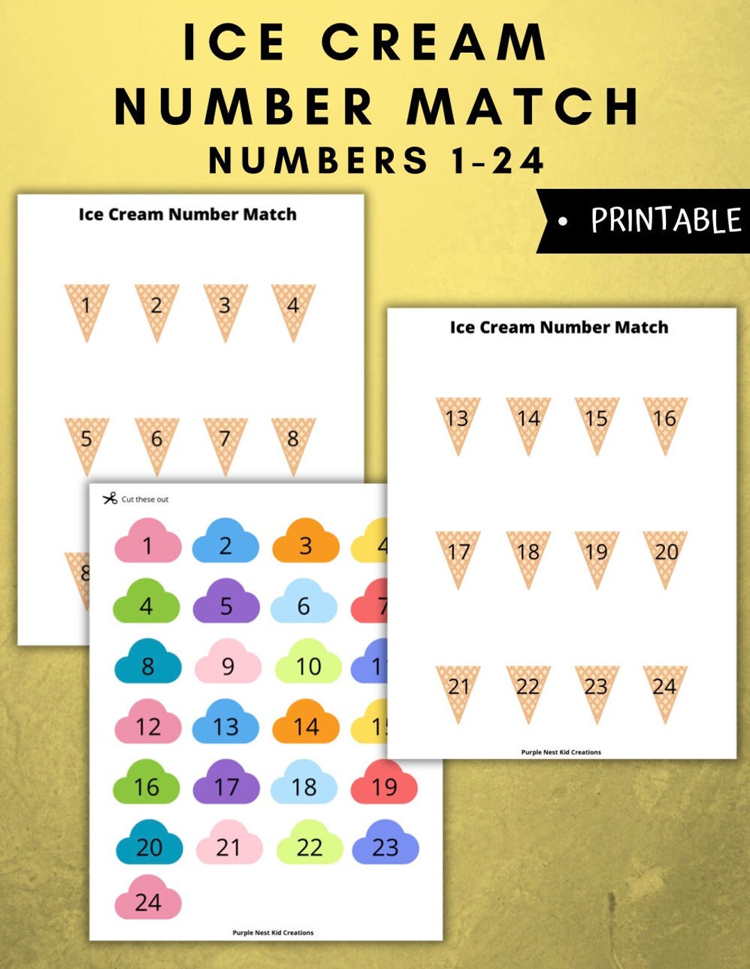 Ice Cream Number Match Game: Preschool Printable Activity (digital ...
