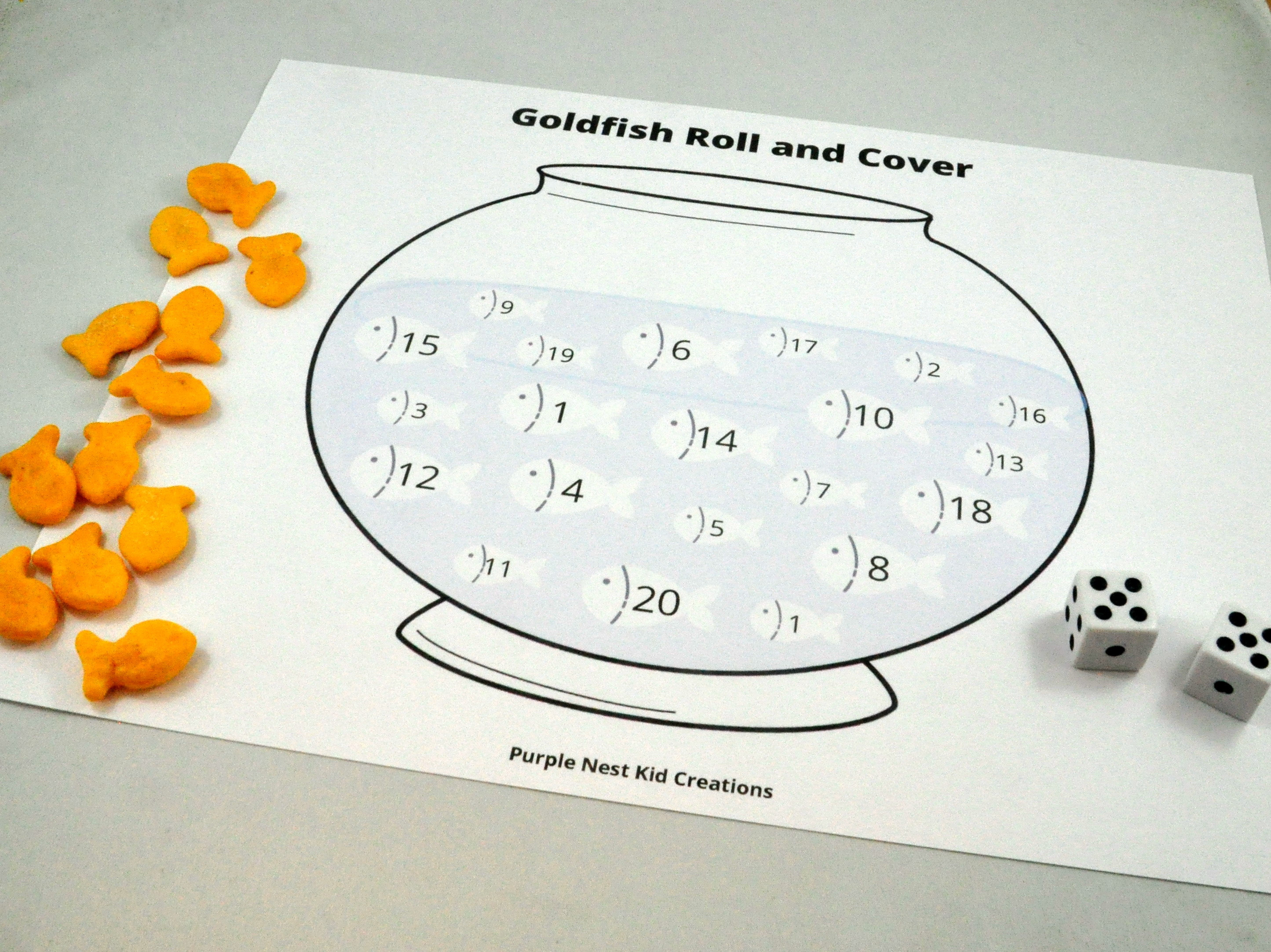 Goldfish Roll and Cover Worksheet: Numbers 1-20 (digital Download) - Etsy