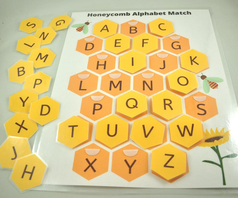 honeycomb alphabet match worksheet alphabet matching game etsy