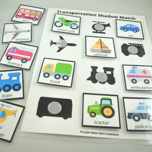 Match the Transportation Worksheet, Vehicle Matching Game, Educational Preschool Printable Activity, Homeschool Game, Busy Binder