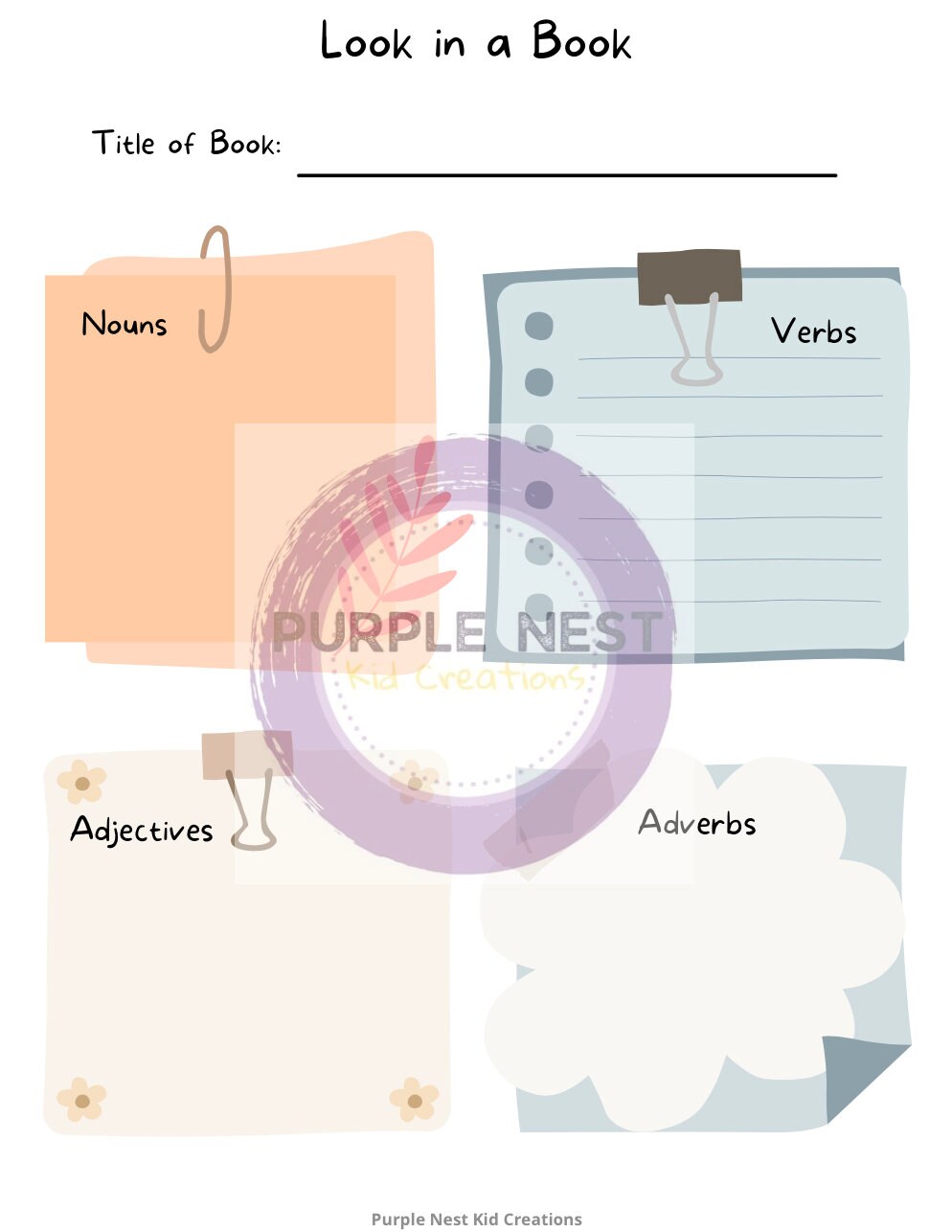Parts of Speech Worksheet: Nouns, Verbs, Adjectives (digital Download ...