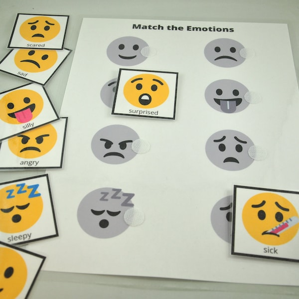 Match the Emotions Worksheet, Emotions Matching Game, Educational Preschool Printable Activity, Homeschool Game, Tot School, Busy Binder