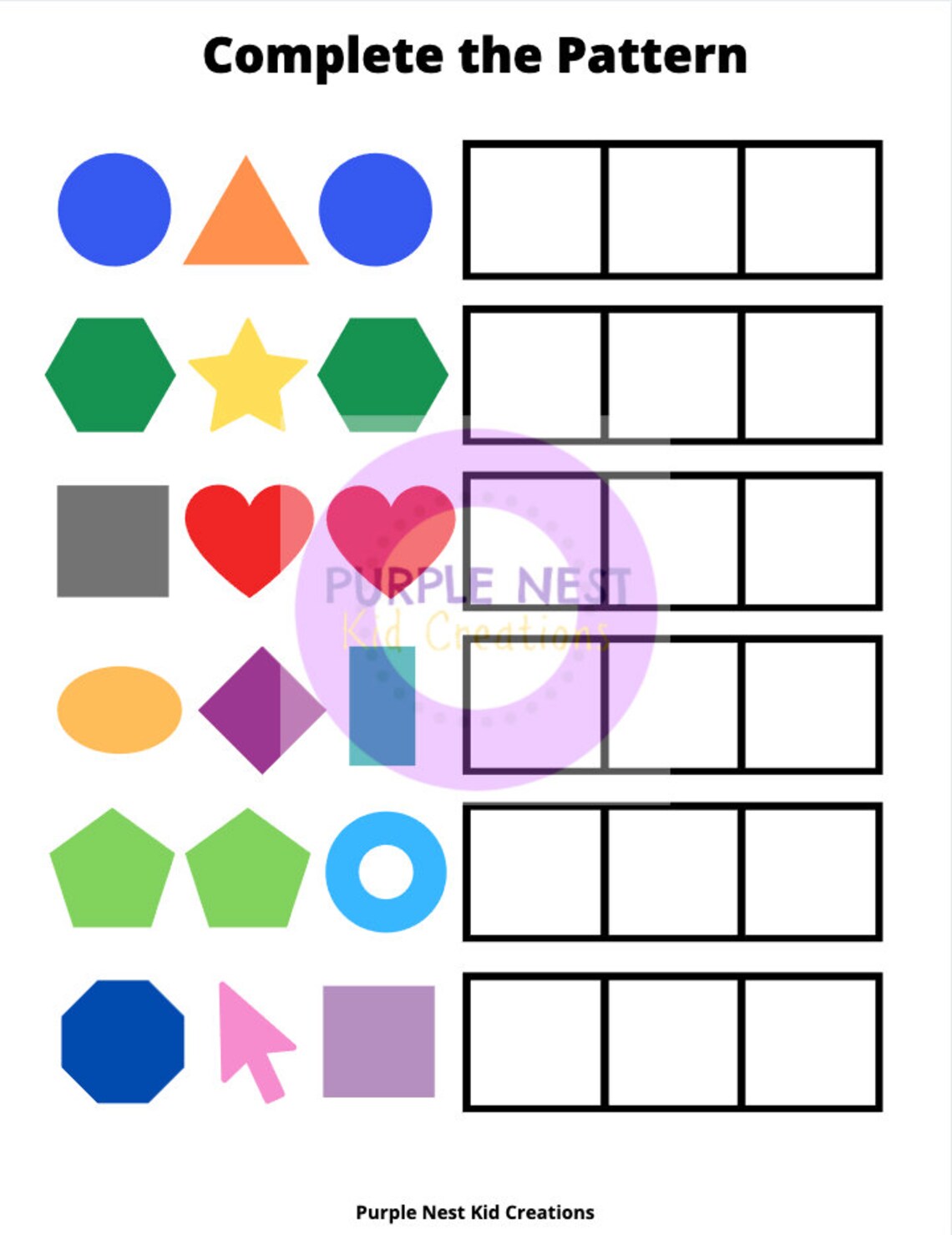 Complete The Pattern Worksheet Digital Download Finish The Etsy
