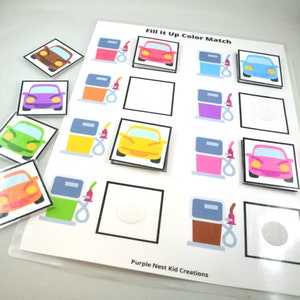 Fill It Up Color Match Worksheet, Vehicle Color Matching Game, Educational Preschool Printable Activity, Homeschool Game, Busy Binder