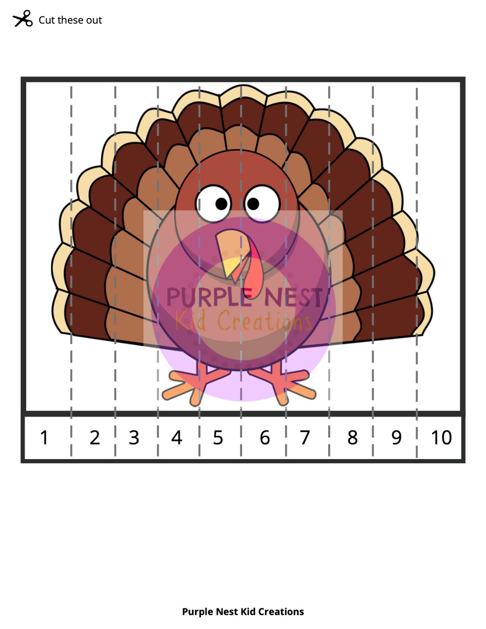 Turkey Counting Puzzle Worksheet Counting Game Educational | Etsy