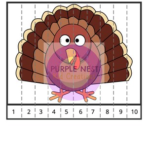 Turkey Counting Puzzle Worksheet, Counting Game, Educational Printable ...