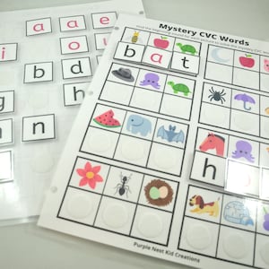 Mystery CVC Words Worksheets, Phonics Game, Educational Printable Activity, Homeschool Game, Kindergarten, Grade One, Literacy, Phonics