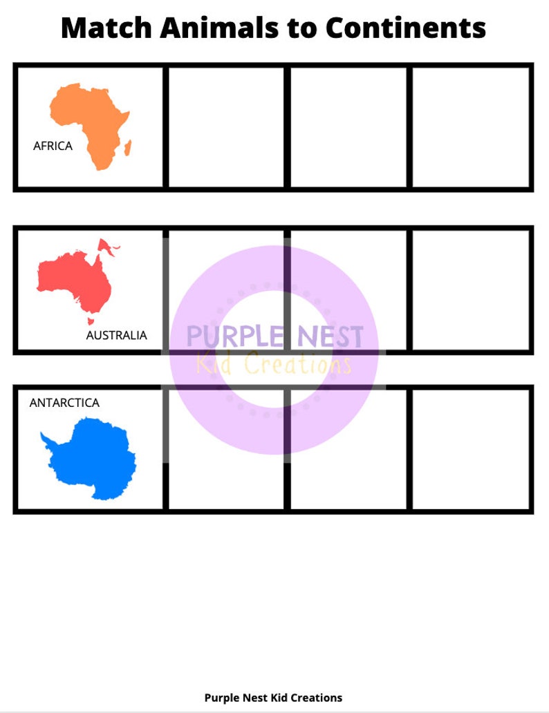 Continents &amp; Oceans of the World Mini Bundle Matching Game | Etsy