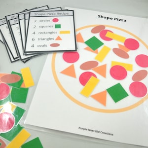 Activité imprimable de pizza de forme, sac occupé, tapis de pâte à modeler, formes, effaçable à sec, feuilles de calcul, activité préscolaire éducative, école à la maison, tout-petit