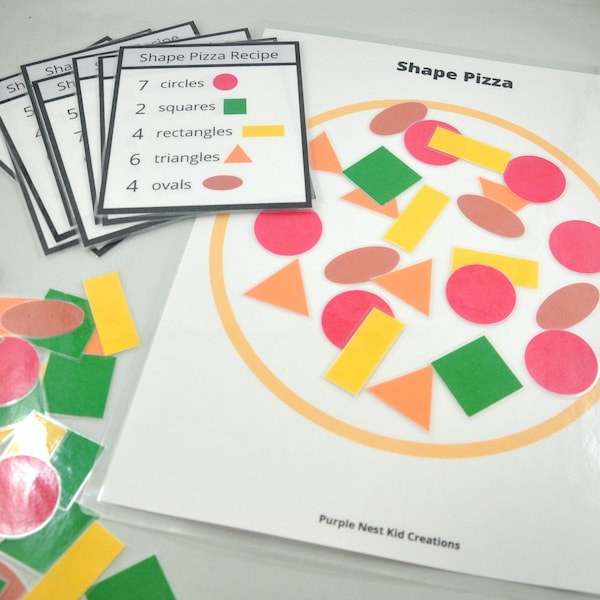 Shape Pizza Printable Activity, Busy Bag, Playdough Mat, Shapes, Dry Erase, Worksheets, Educational Preschool Activity, Homeschool, Toddler