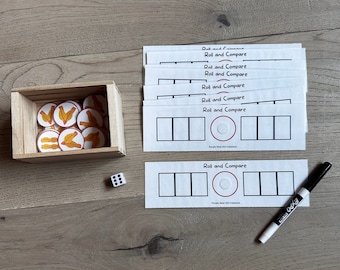 Juego de matemáticas de tirar y comparar: Mayor que menor que (PDF) imprimible