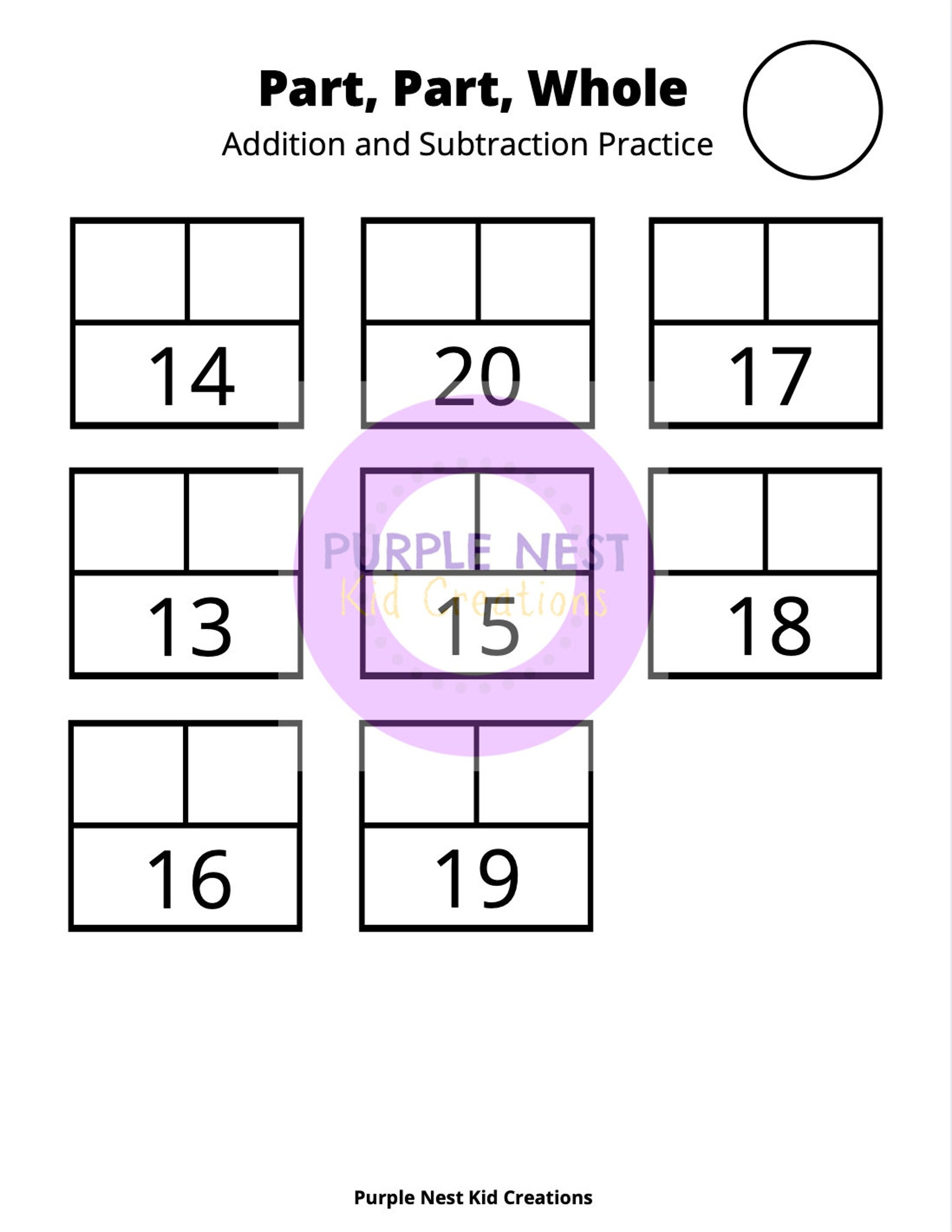 Part-part-whole Math Worksheet Digital Download Numbers - Etsy