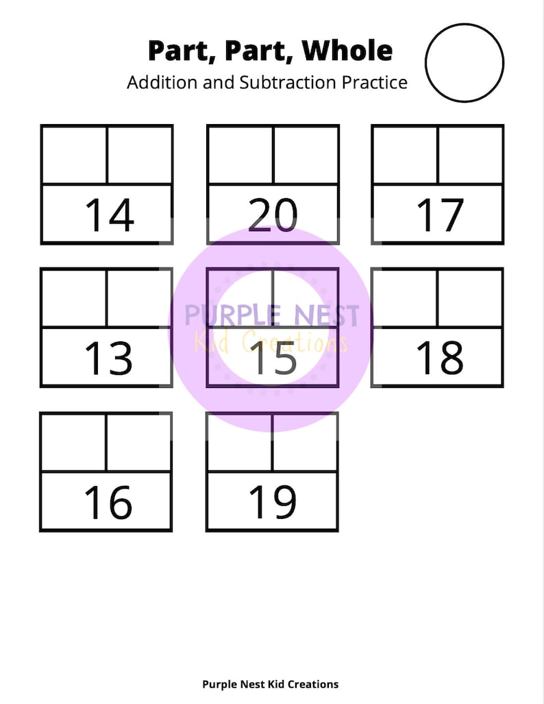Part-part-whole Math Worksheet Digital Download Numbers - Etsy