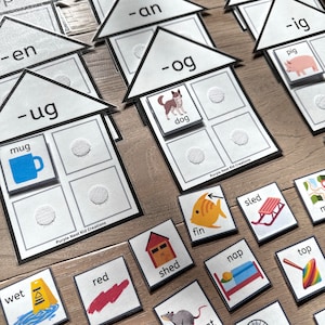 Word Family Houses Activity, Phonics, Language, CVC, Rhyming, Pictures, Educational Preschool Printable Activity, Homeschool, Kindergarten