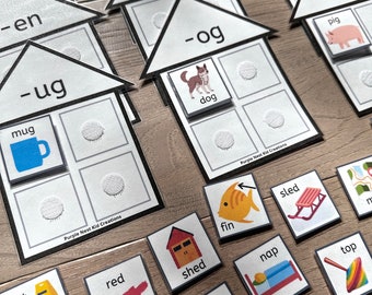 Word Family Houses Activity, Phonics, Language, CVC, Rhyming, Pictures, Educational Preschool Printable Activity, Homeschool, Kindergarten