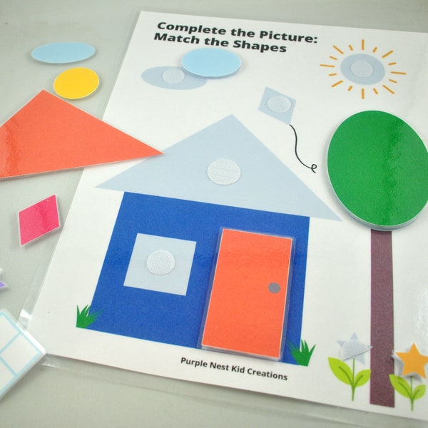 Complete the Picture: Shape Match Worksheet, Educational Preschool Printable Activity, Homeschool Game, Toddler, Preschool, Busy Binder