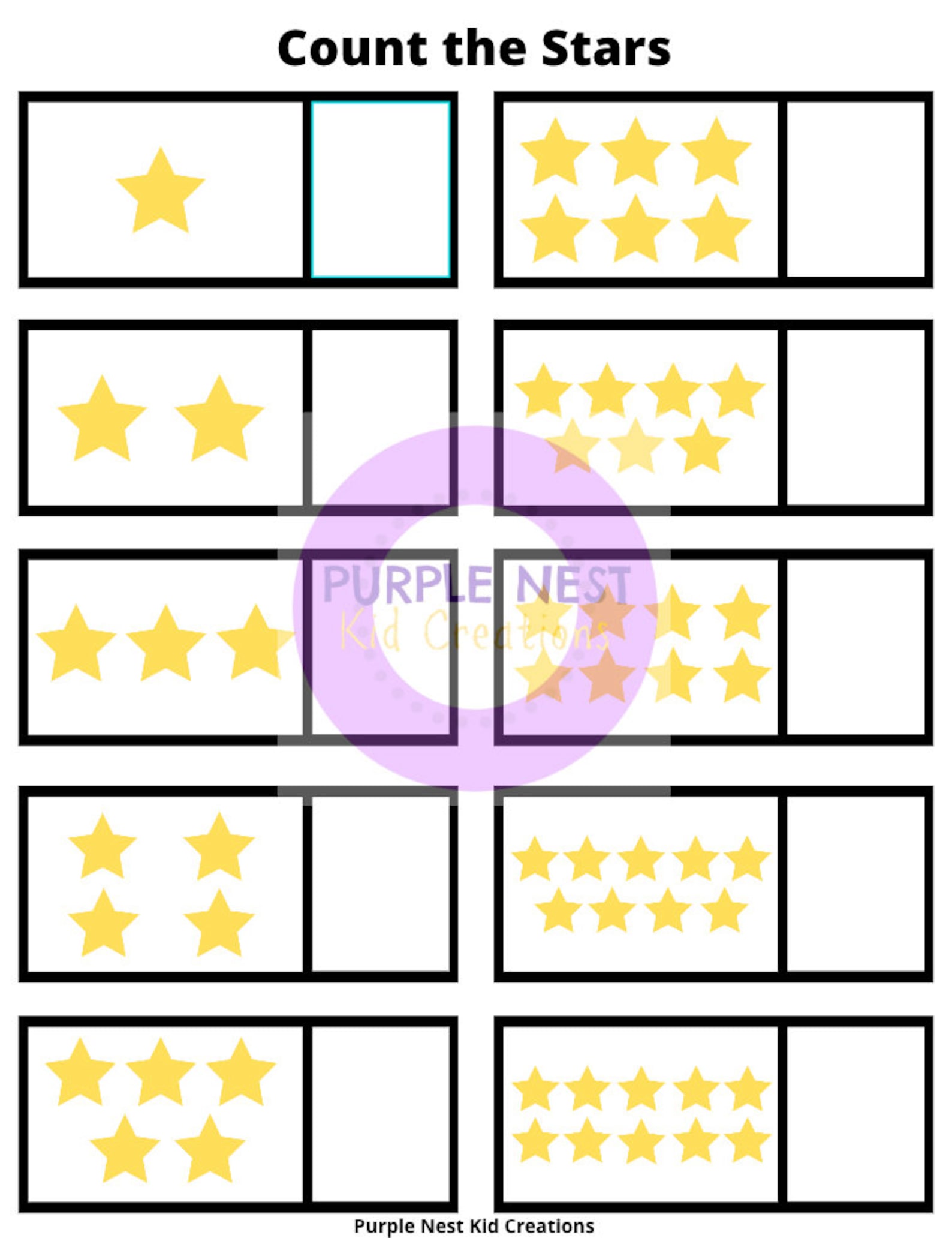 Count the Stars Worksheet Counting Game Educational Etsy