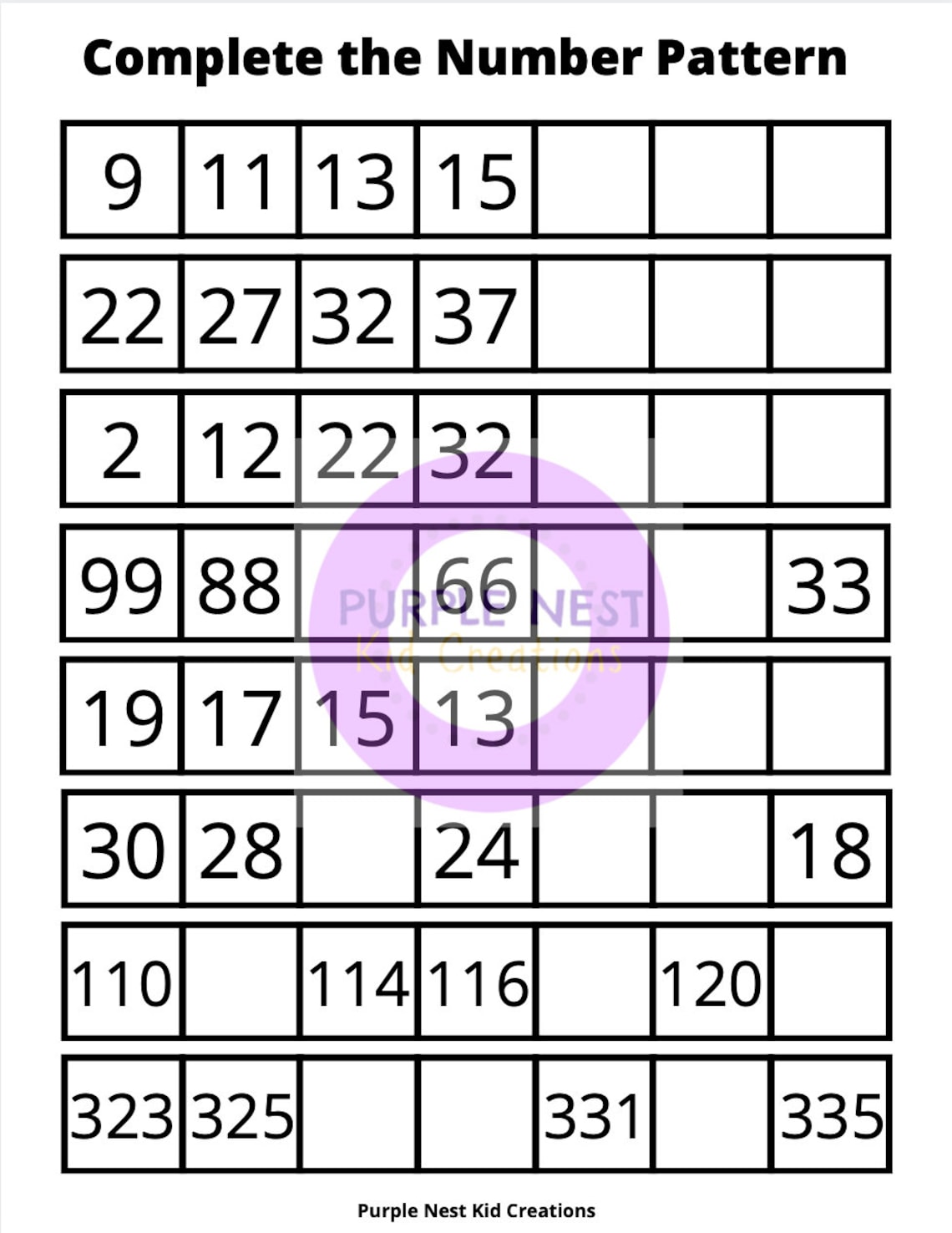 Complete the Number Pattern Worksheet Digital Download | Etsy