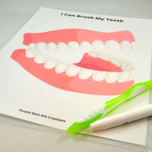 I Can Brush My Teeth Printable Mat, Brushing Teeth, Community Helpers, Dentist, Dry Erase, Educational Preschool Printable Activity, Toddler