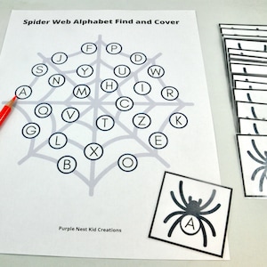 Spider Web Alphabet Find and Cover Activity, Letters A to Z, Literacy Activity, Preschool Printable Activity, Homeschool, Kindergarten