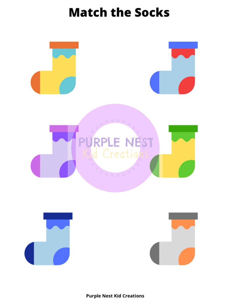 Match the Socks Worksheet Sock Matching Game Educational Etsy