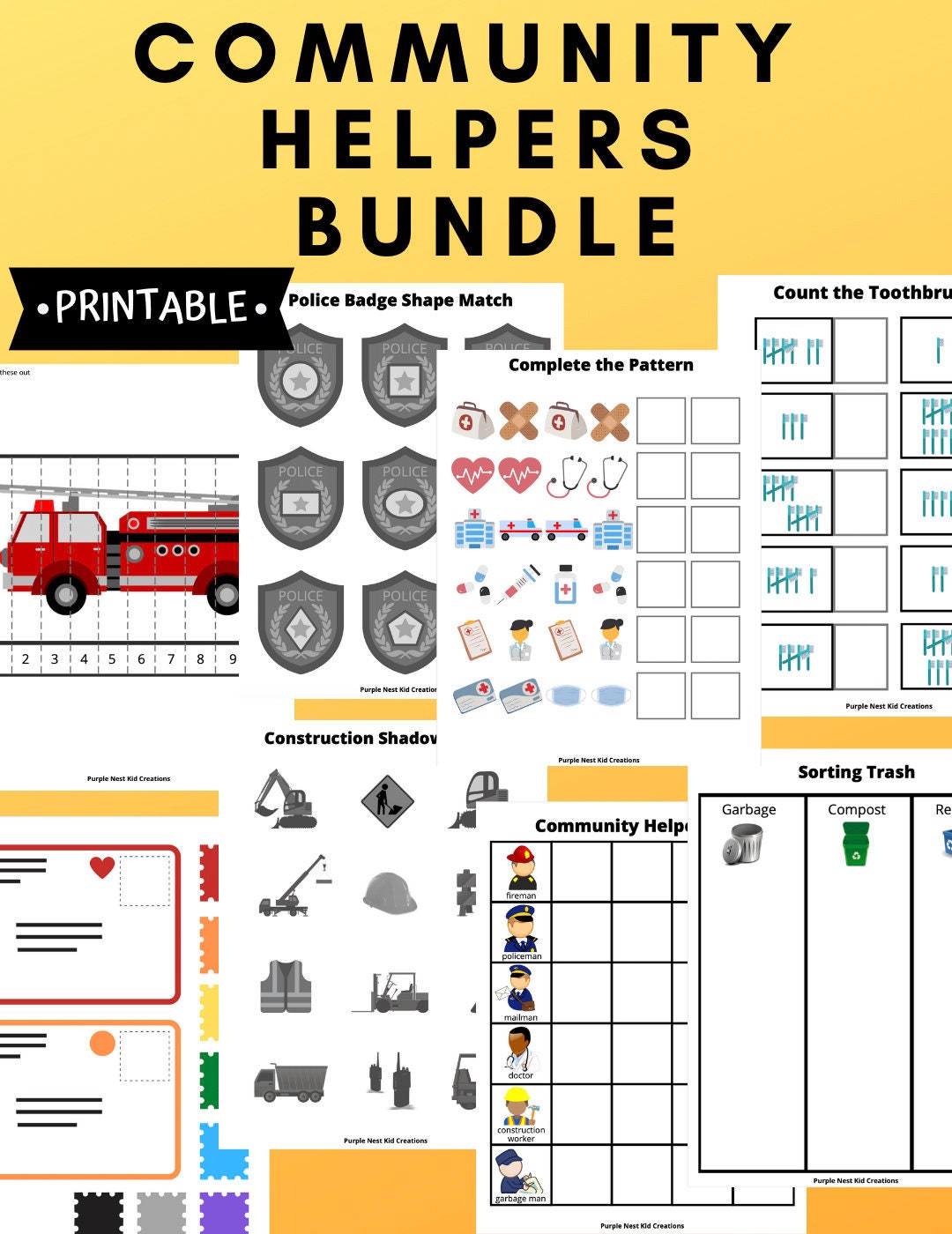 Community Helpers Printable Bundle, Busy Book Printable, Matching ...